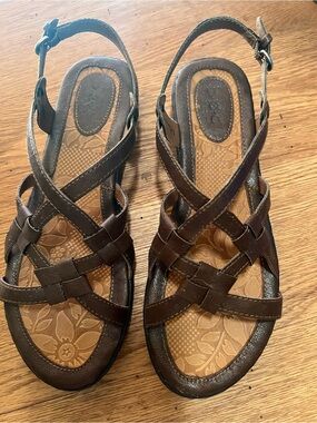 b.o.c. Brown Braided Strappy Sandals with Ankle Buckle